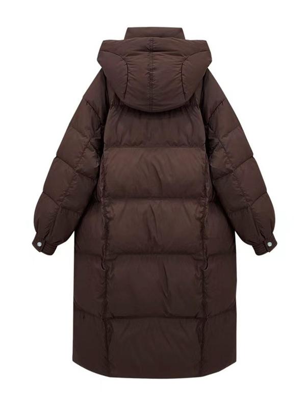 Women's Solid Color Drawstring Zip Up Hooded Quilted Puffer Coat, Casual Long Sleeve Hooded Outerwear for Fall & Winter, Women's Clothing for Daily Wear