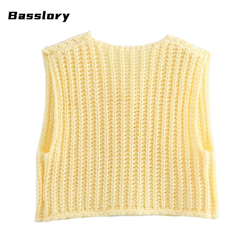 Women Sweater Tank Tops Solid Color Button Front V-Neck Knit Vest Sleeveless Knitwear Cardigan for Streetwear Spring Womenswear