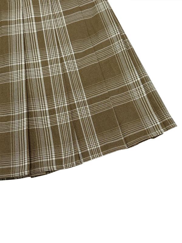 Women's Plaid Print Pleated Skirt, Cute High Waist Zipper Design Short Skirt for Daily Wear, Ladies Bottoms for All Seasons