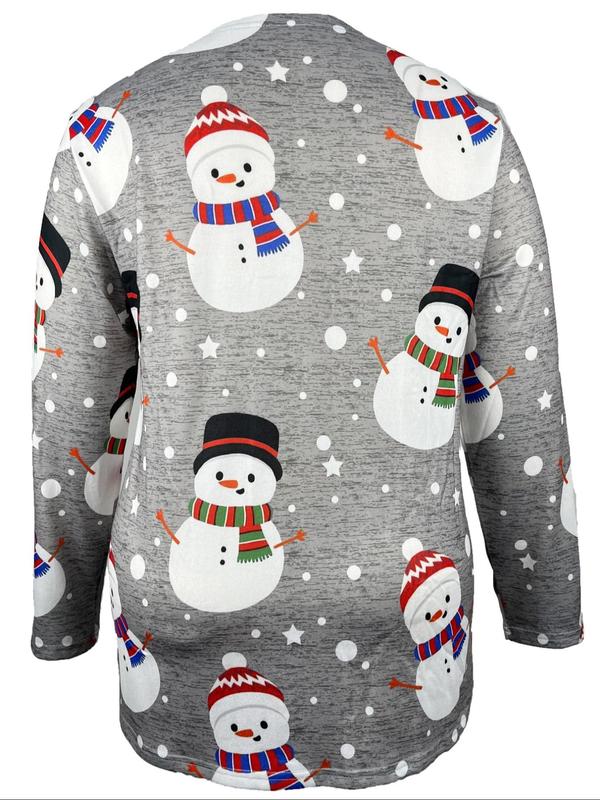  Snowman Print Open Front Coat, Casual Long Sleeve Outerwear for Fall & Winter, Women's Clothes for Daily Wear