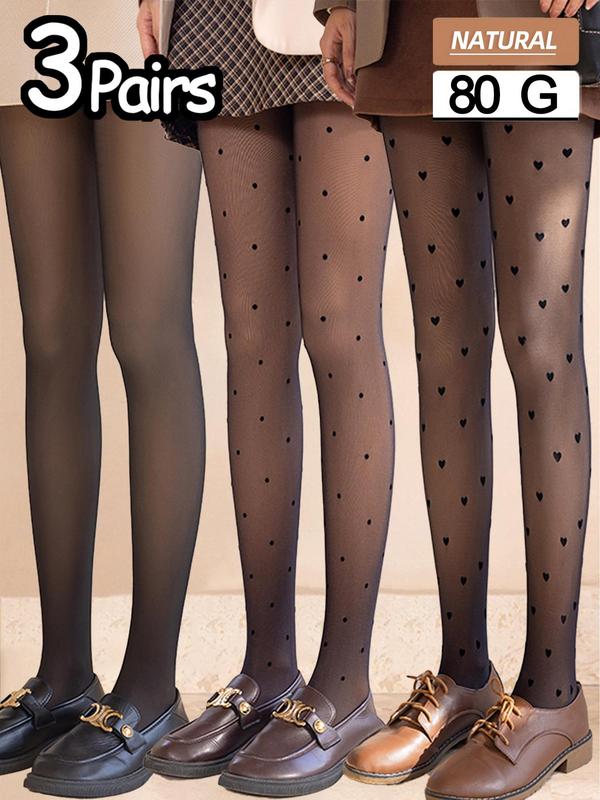 Women's Solid Color& Heart & Polka Dot Print Sheer Tights, Casual Comfy Breathable Pantyhose for Daily Wear, Ladies Tights for All Seasons