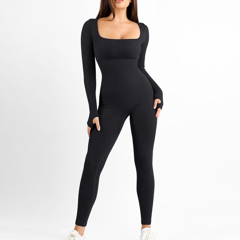 FeelinGirl The Jumpsuit Seamless Thumb Hole Square Neck Long Sleeve  Soft Womenswear