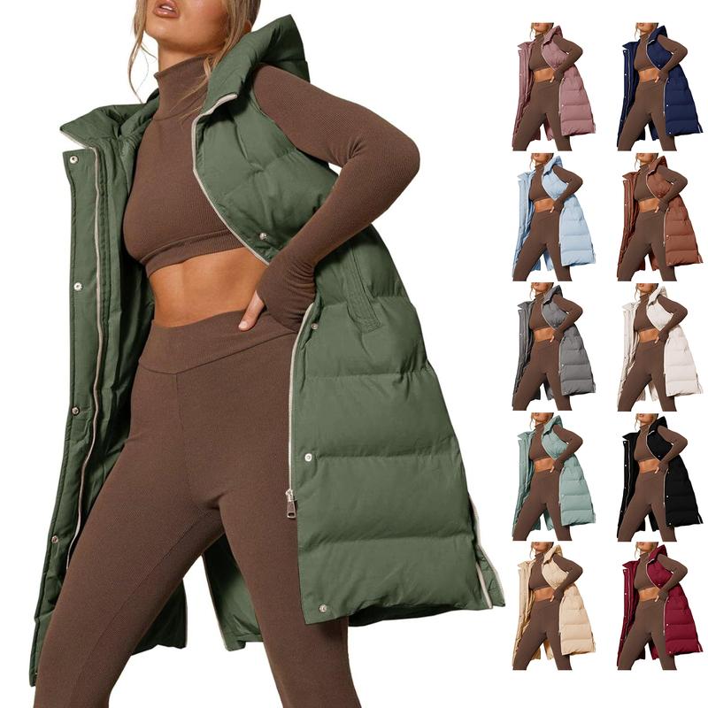 Fisoew Womens Down Vest with Stand Collar Thick Hooded Sleeveless Long Coats Jacket