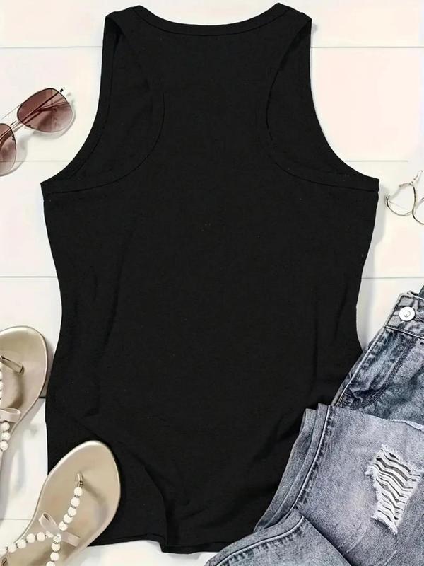 Women's Letter Print Tank Top, Casual Sleeveless Graphic T-shirt for Summer, Summer Outfits, Fashion Women's Top for Daily Wear