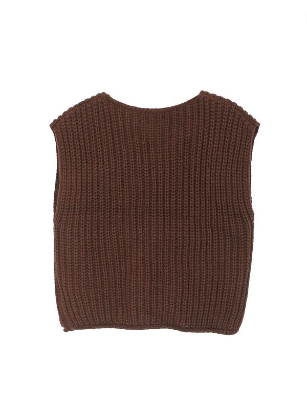 Women's Plain Button Front Pocket Sweater Vest, Casual Sleeveless Round Neck Knitwear for Daily Wear, Ladies Knitting Clothes for All Seasons