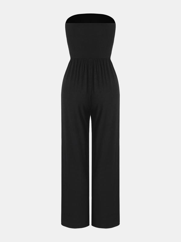 YOZY [3 colors] Strapless Wide Leg Tube Jumpsuit, Minimalist Casual Comfort Basic Sleeveless High Waist Jumpsuit, 2024 Women's Daily Outfits for Spring & Fall