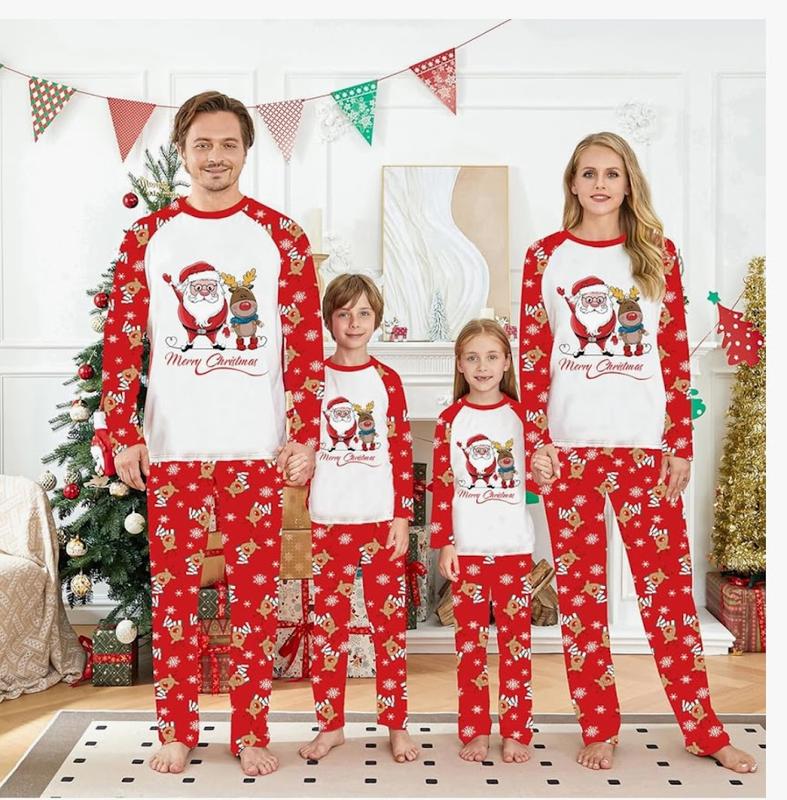 2024 Christmas Matching Family Pajamas Set - Breathable Cotton Sleepwear Pajamas - Round Neck, Pants family matching