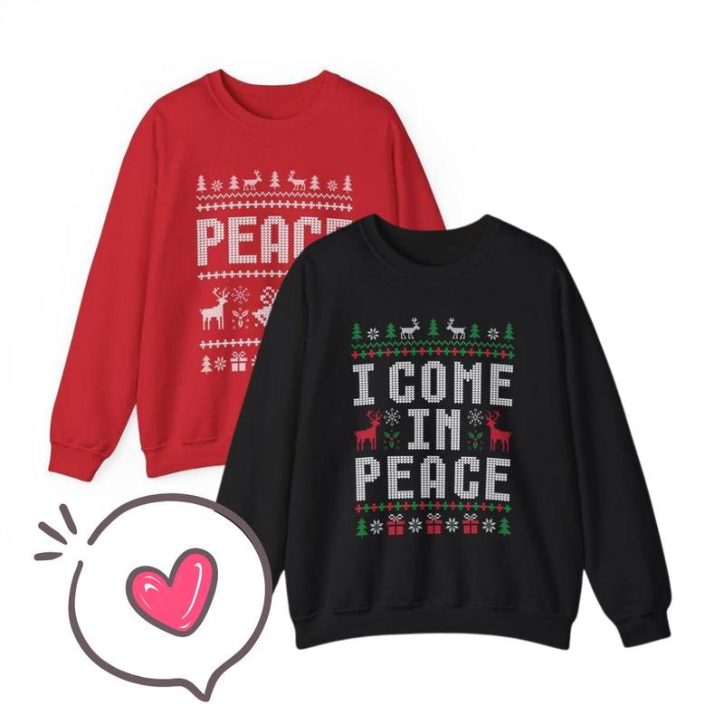 I Come in Peace Sweatshirts, Matching Couples Ugly Christmas Sweatshirts , Funny Couple Ugly Christmas Pullover Tops Cotton Crewneck Womenswear