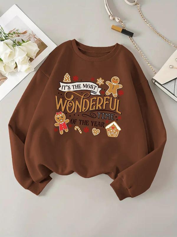 Women's Christmas Print Round Neck Sweatshirt, Casual Long Sleeve Pullover for Fall & Winter, Women's Clothes for Daily Wear