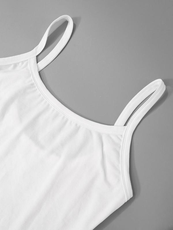 Women's Solid Backless Cami Bodysuit, Casual Comfort Minimalist Sleeveless Strap Bodysuit for Summer, Lady's Clothes for Daily Wear