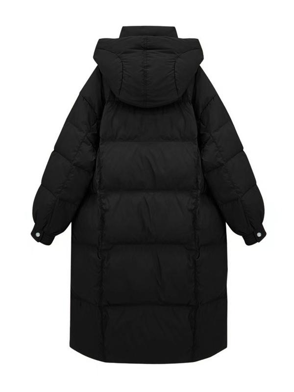 Women's Solid Color Drawstring Zip Up Hooded Quilted Puffer Coat, Casual Long Sleeve Hooded Outerwear for Fall & Winter, Women's Clothing for Daily Wear