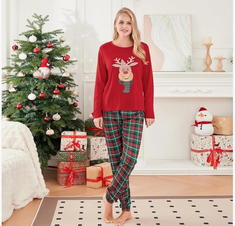 2024 Christmas Matching Family Pajamas Set - Breathable Cotton Sleepwear Pajamas - Round Neck, Pants family matching