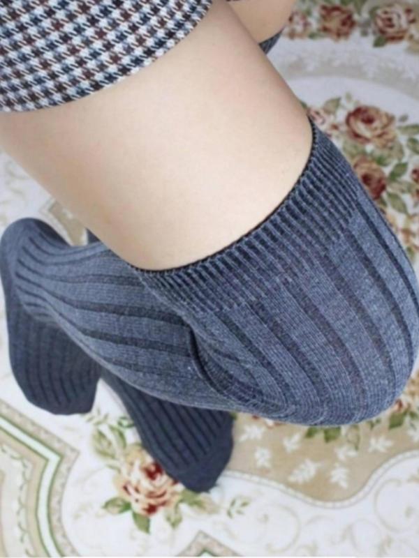 Women's Solid Color Over The Knee Socks, Casual Comfy Warm Knit Style Thigh High Socks for Fall & Winter, Women's Socks for Daily Wear