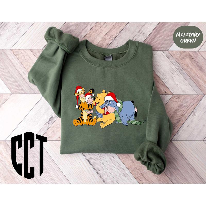 Cartoon Winnie Pooh Merry Christmas Sweatshirt, Christmas Gift, Merry Christmas Party Shirt, Winnie Pooh Christmas Tee, Xmas Family Tee 9AWDX