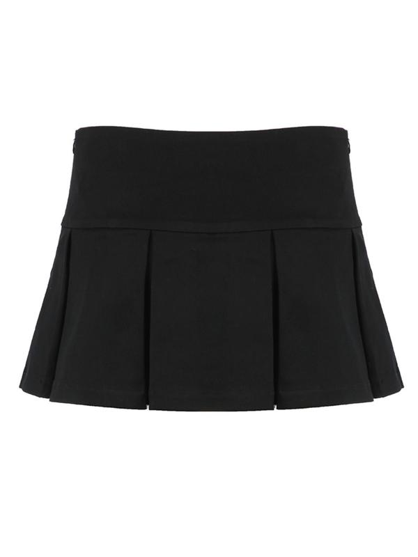 Women's Solid Color Button Pleated Skirt, Casual Fashion Zipper Side Built-In Shorts Skirt for Daily Outdoor Wear, Women's Bottoms for Fall & Winter