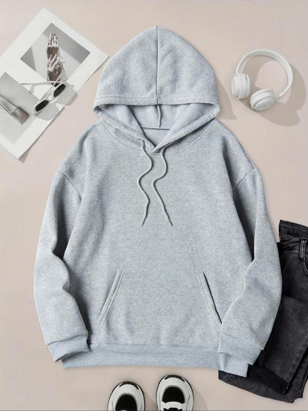 Women's Cherry & Letter Print Drop Shoulder  Thermal Lined Hoodie, Fashion Casual Drawstring Pocket Hooded Sweatshirt for Daily Holiday Outdoor Wear, Ladies Clothes for Fall & Winter