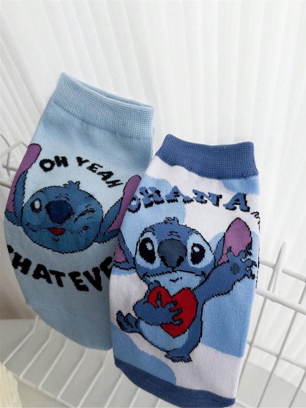 Cartoon Stitch Pattern & Letter Print Ankle Socks, Cute Comfy Breathable Socks for Women, Multipack Knit Crew Socks, Women's Socks & Hosiery