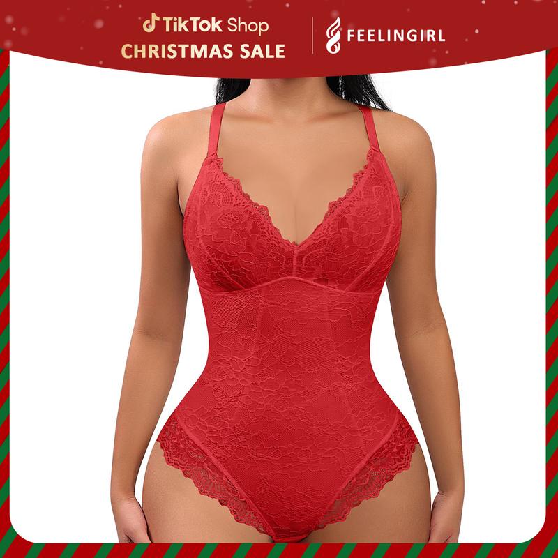 FeelinGirl Sexy Lace Bodysuit Shapewear for Women Thong Adjustable Seamless Underwear Womenswear  Nylon Tops1