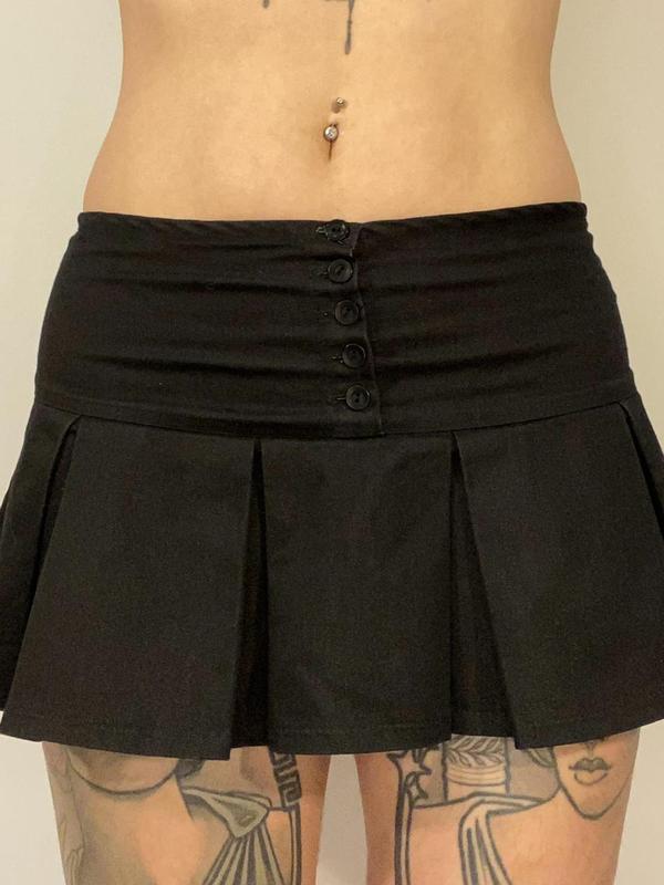 Women's Solid Color Button Pleated Skirt, Casual Fashion Zipper Side Built-In Shorts Skirt for Daily Outdoor Wear, Women's Bottoms for Fall & Winter