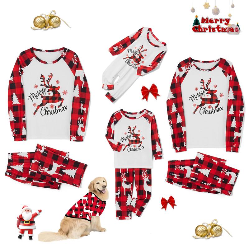 2024 New Christmas Family Pajamas Matching Set Elk Print Long Sleeve Tops and Red Plaid Pants Homewear Sleepwear Loungewear Nightwear Xmas Pj's Clothes Womenswear Check