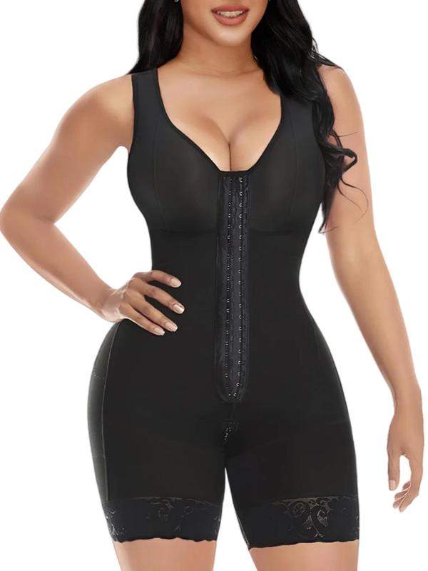 Women's Solid Floral Jacquard Contrast Lace Shapewear Bodysuit, High Stretch Tummy Control Butt Lifting Shaper, Ladies Shapewear for All Seasons