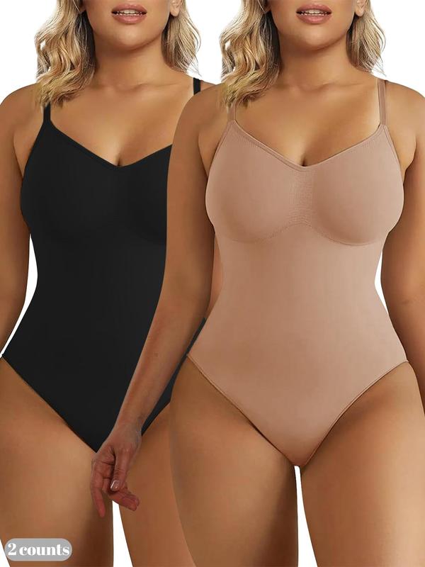 Women's Solid Adjustable Strap Shapewear Bodysuit, Tummy Control Seamless Shaper, Women's Shapewear for Daily Wear