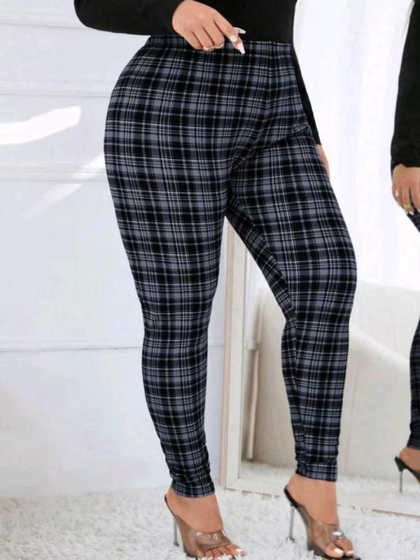  Plaid Print High Waist Leggings, Casual Comfy Skinny Pants for Women, Women's Bottoms for Fall & Winter