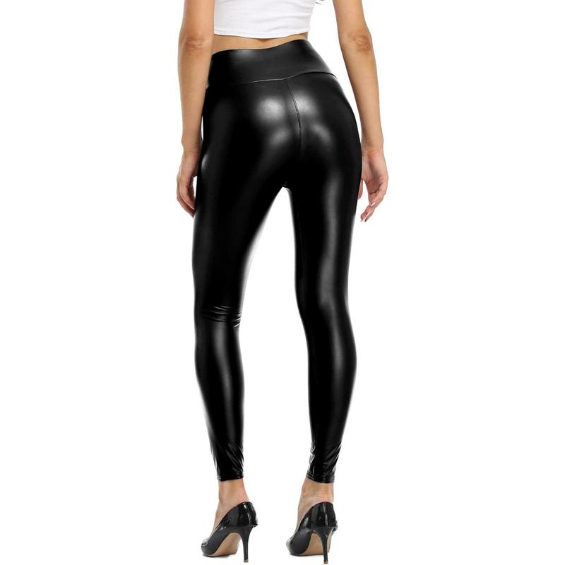 Women's Soft Faux Leather Leggings High Waisted Leather Pants PU Slim Pleather Pants Tights