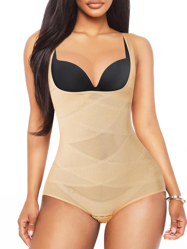 Women's Solid Color Open Bust Adjustable Hook & Eye Closure Crotch Shapewear Bodysuit, Breathable Comfortable Tummy Control Push Up Chest Shaper Bodysuit, Ladies Sexy Shapewear for All Seasons