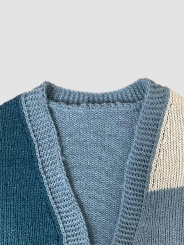 Women's Patchwork Drop Shoulder Cardigan, Casual Long Sleeve Open Front Knitwear for Fall & Winter,  Cardigan for Women, Fashion Women's Knit Clothing for Daily Wear