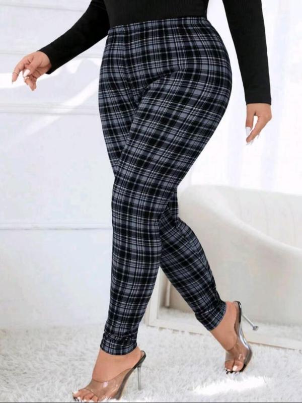  Plaid Print High Waist Leggings, Casual Comfy Skinny Pants for Women, Women's Bottoms for Fall & Winter