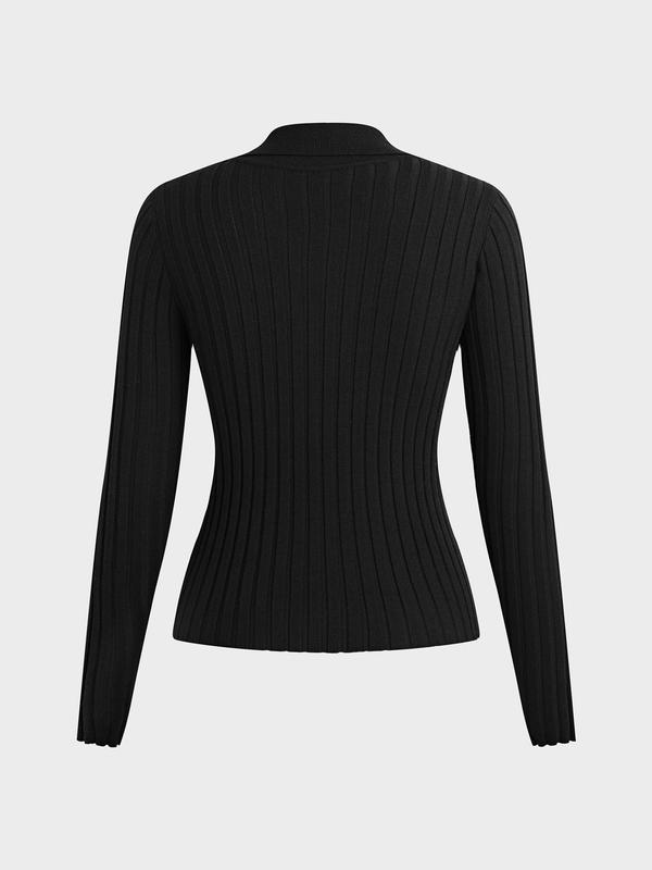 YOZY Women's Plain Button Front Polo Neck Sweater, Casual Long Sleeve Jumper for Fall & Winter, Sweaters for Women, Fashion Ladies' Knitwear for Daily Wear