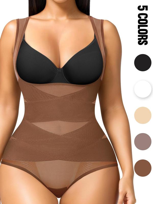 Women's Solid Color Open Bust Adjustable Hook & Eye Closure Crotch Shapewear Bodysuit, Breathable Comfortable Tummy Control Push Up Chest Shaper Bodysuit, Ladies Sexy Shapewear for All Seasons