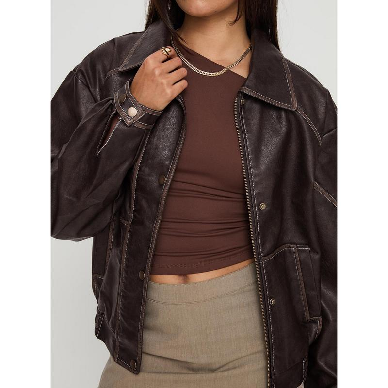 Jaxton Faux Leather Jacket Brown