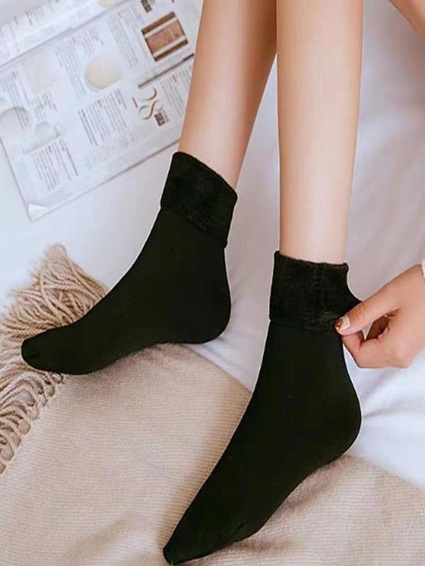 Women's 1 Pair Plain Teddy Lined Crew Socks, Comfort Cozy Casual Soft Comfortable Mid-calf Socks For Fall & Winter, Women's Socks & Hosiery, Cold Weather Gear