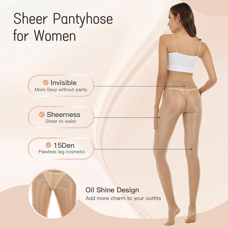 Shiny Pantyhose for Women 2 Pairs Shimmer Sheer Tights Ultra Silky