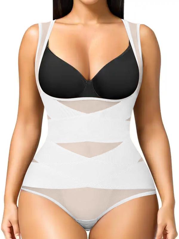 Women's Solid Color Open Bust Adjustable Hook & Eye Closure Crotch Shapewear Bodysuit, Breathable Comfortable Tummy Control Push Up Chest Shaper Bodysuit, Ladies Sexy Shapewear for All Seasons