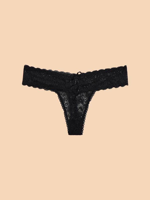 Women's Plain Floral Lace Bow Decor Thong, Sexy Casual Breathable Comfortable Panty, Women's Underwear for All Seasons