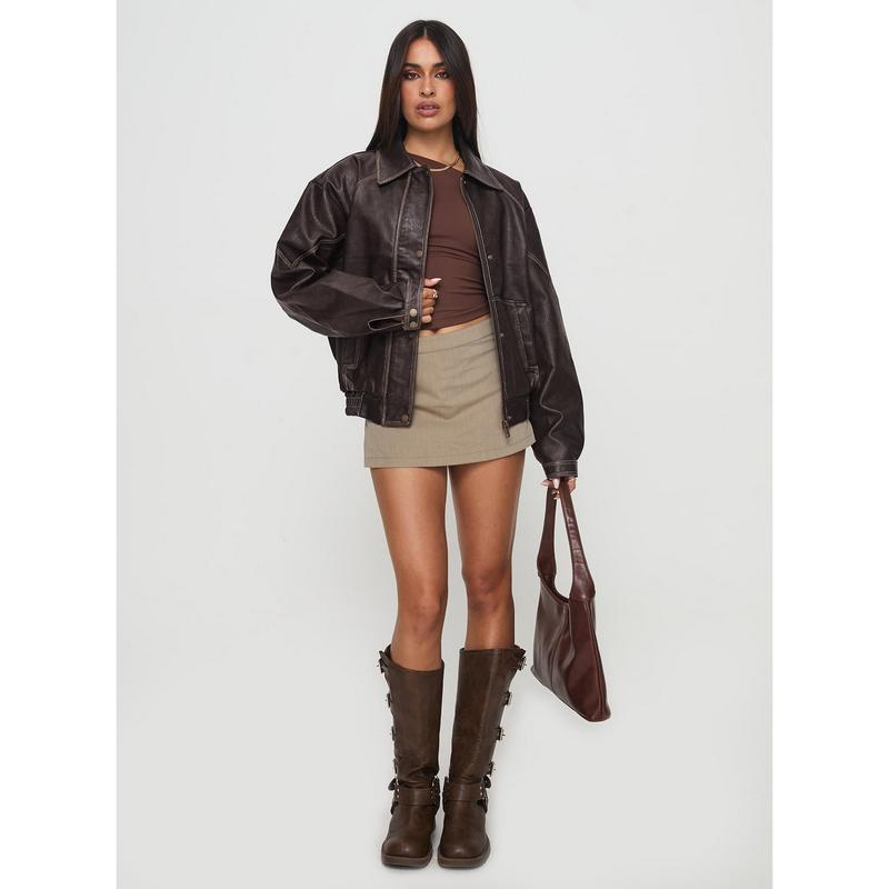 Jaxton Faux Leather Jacket Brown