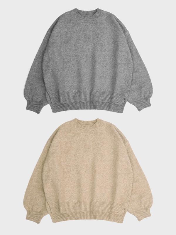 Women's Solid Drop Shoulder Split Hem Sweater, Casual Long Sleeve Round Neck Jumper for Fall & Winter, Women's Knitwear for Daily Wear