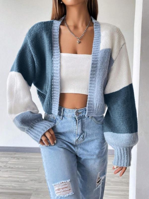 Women's Patchwork Drop Shoulder Cardigan, Casual Long Sleeve Open Front Knitwear for Fall & Winter,  Cardigan for Women, Fashion Women's Knit Clothing for Daily Wear