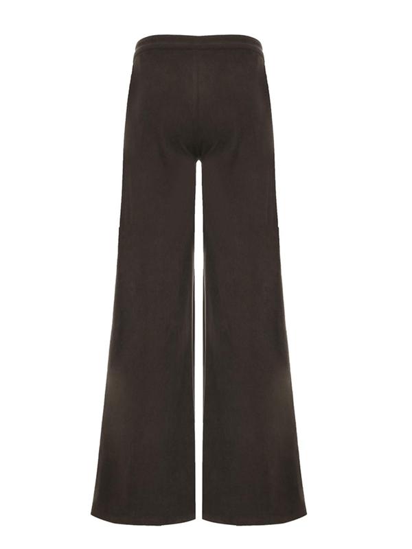 Women's Solid Color Button Fly Wide Leg Corduroy Pants, Y2K Fashion Casual Trousers for Daily Outdoor Wear, Women Bottoms for Fall & Winter