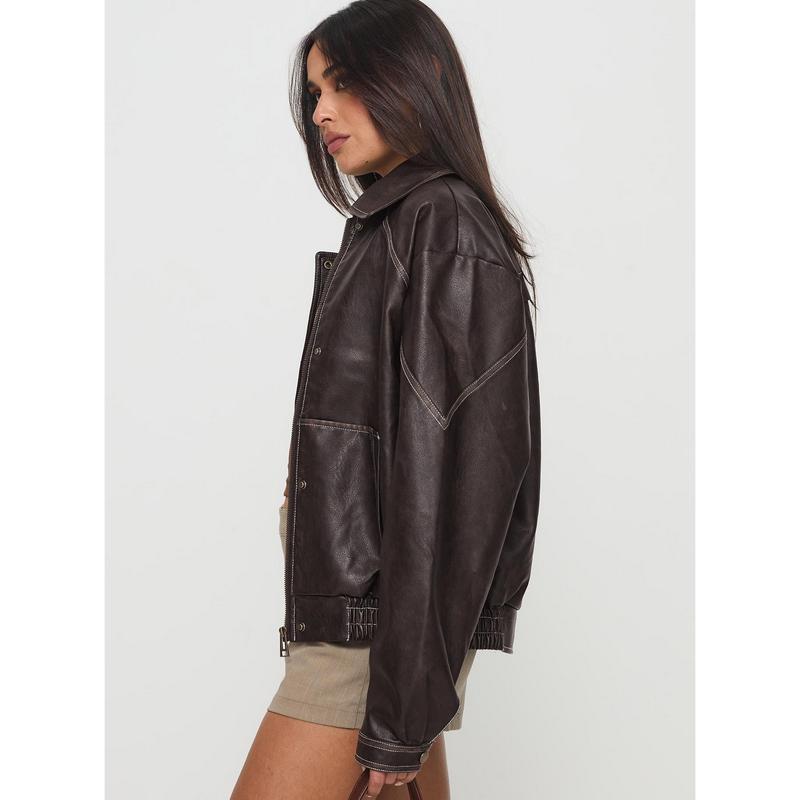 Jaxton Faux Leather Jacket Brown