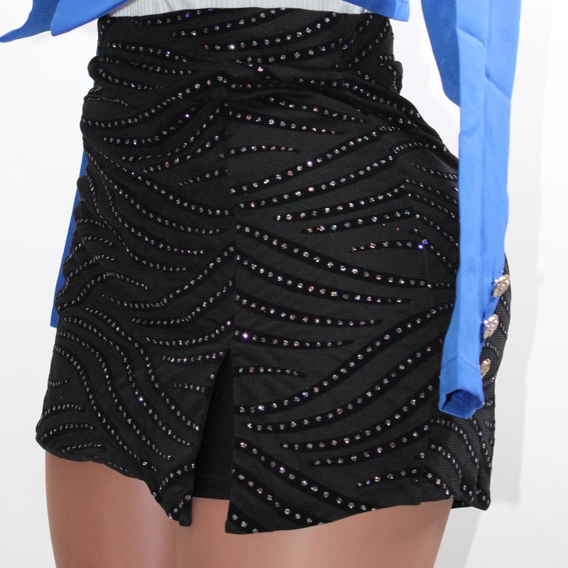 Women's Rhinestone Mini Black Skort Skirt - Perfect for Nigh out - Bottom, Womenswear Comfort Fashion