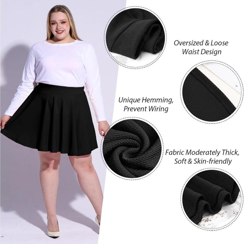 Women's plus size mini skater skirt-basic versatile high waisted flared casual stretchy skirts