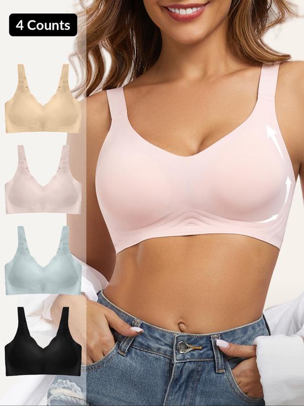 Women's Solid Wireless Bra, Adjustable Strap Seamless Bra, Soft Comfortable Breathable Lingerie for Daily Wear