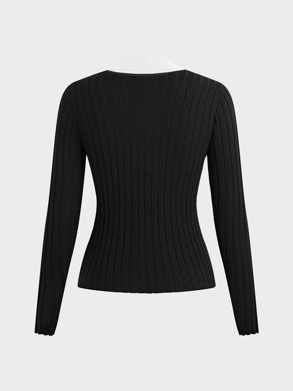 YOZY Women's Plain Button Front Polo Neck Sweater, Casual Long Sleeve Jumper for Fall & Winter, Sweaters for Women, Fashion Ladies' Knitwear for Daily Wear