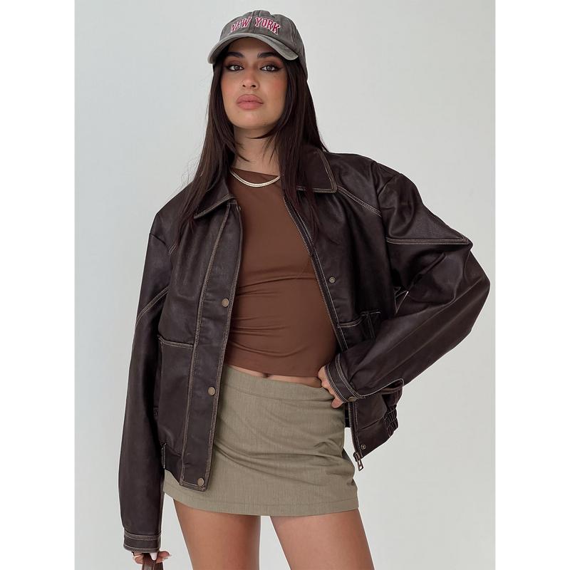 Jaxton Faux Leather Jacket Brown