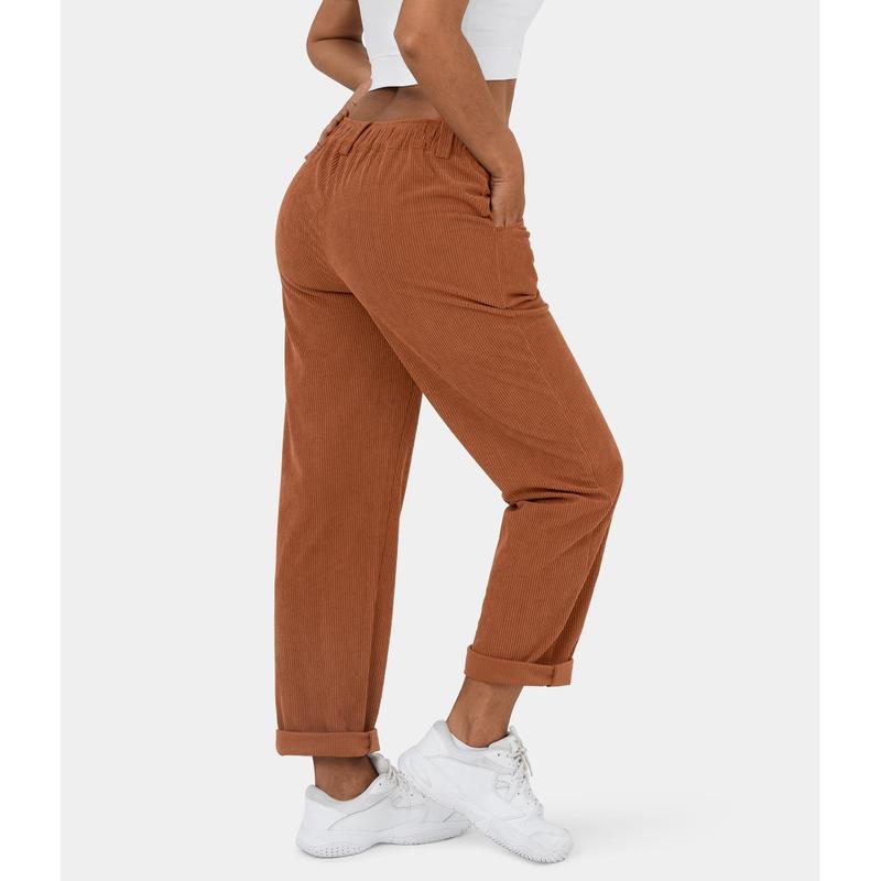 Halara Mid Rise Button Zipper Side Pocket Corduroy Casual Pants