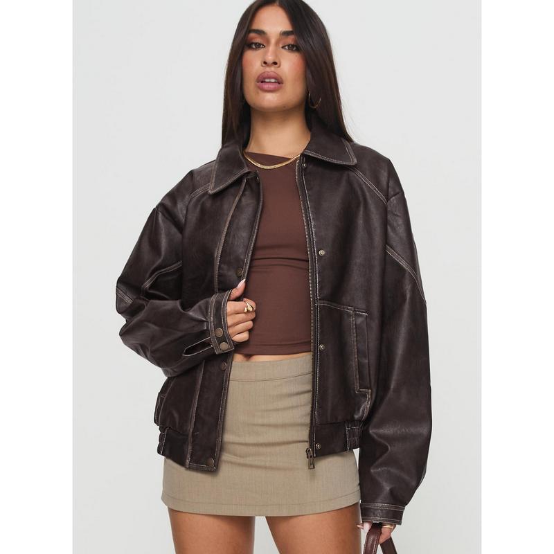 Jaxton Faux Leather Jacket Brown